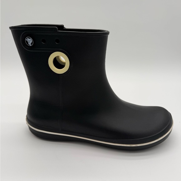 CROCS Black Winter Rain Boots with Cream Accents - Picture 4 of 5